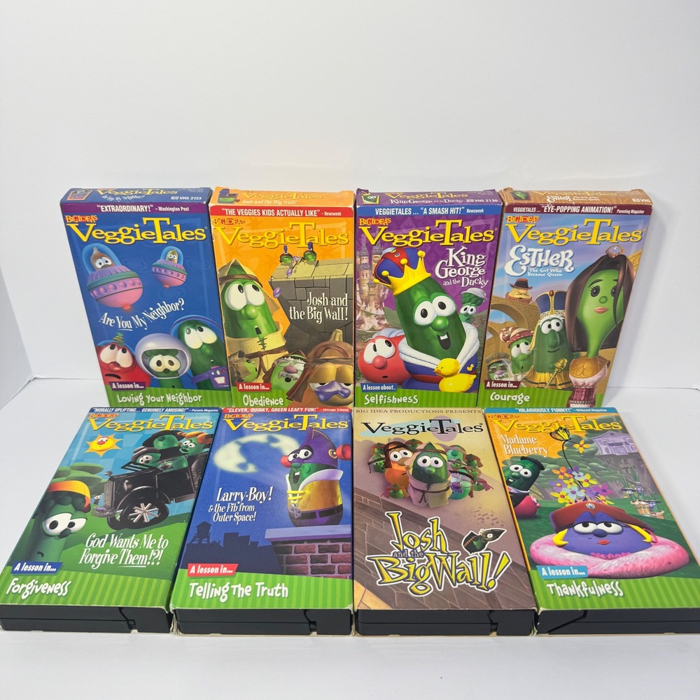 VeggieTales VHS Lot of 8 Big Idea Green Tapes King George Esther Larry Boy Josh